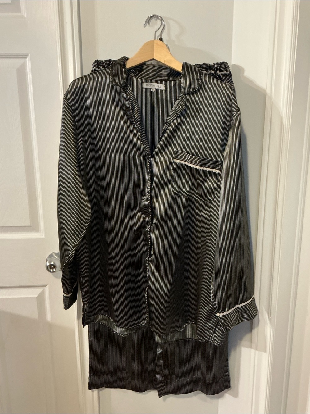 Addition Elle Black and White Pinstripe Satin Pajama Set Size 1X